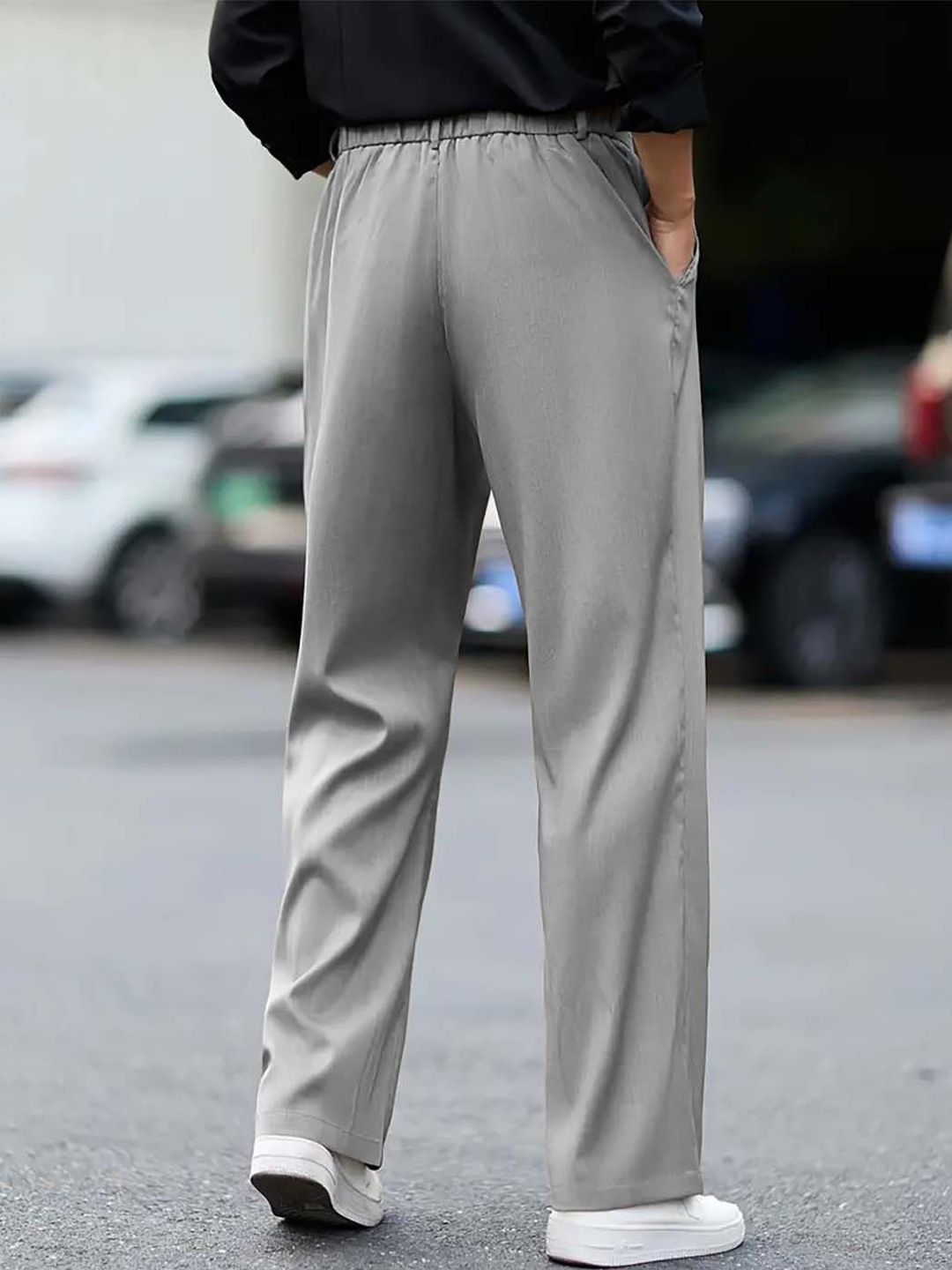 Men Straight Fit Pleated Trousers