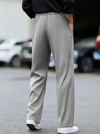 Men Straight Fit Pleated Trousers