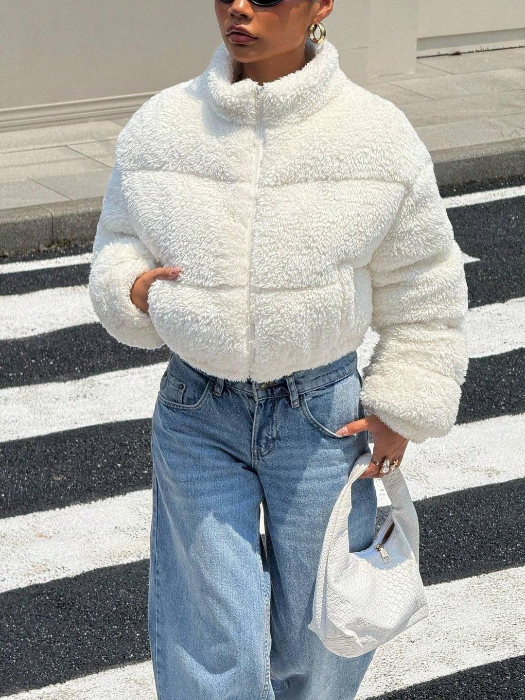 NOWI Women Woollen Lightweight Crop Puffer Jacket