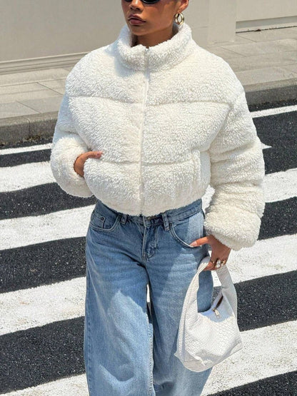 NOWI Women Woollen Lightweight Crop Puffer Jacket