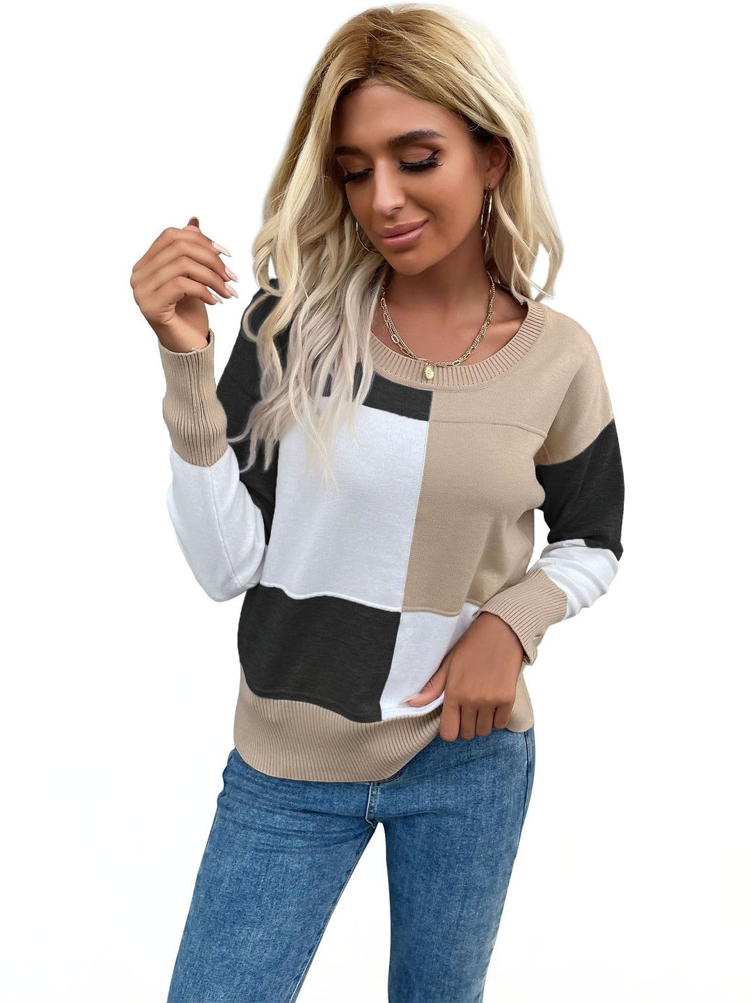 Women's White Colourblocked Pullover Blend Printed