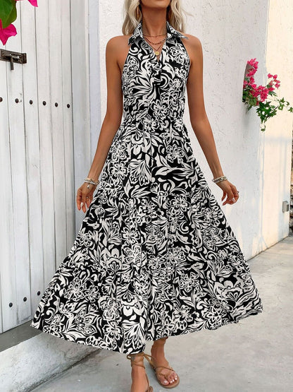 Floral Print Halter Neck A-Line Maxi Dress