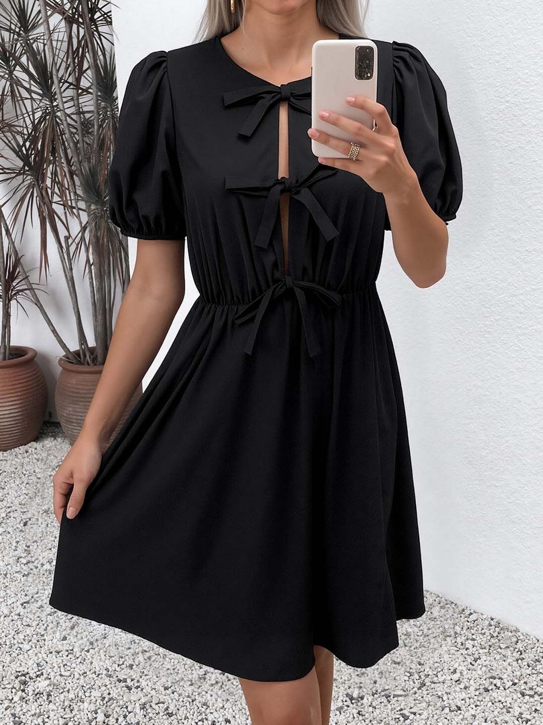 Puff Sleeve Fit & Flare Dress