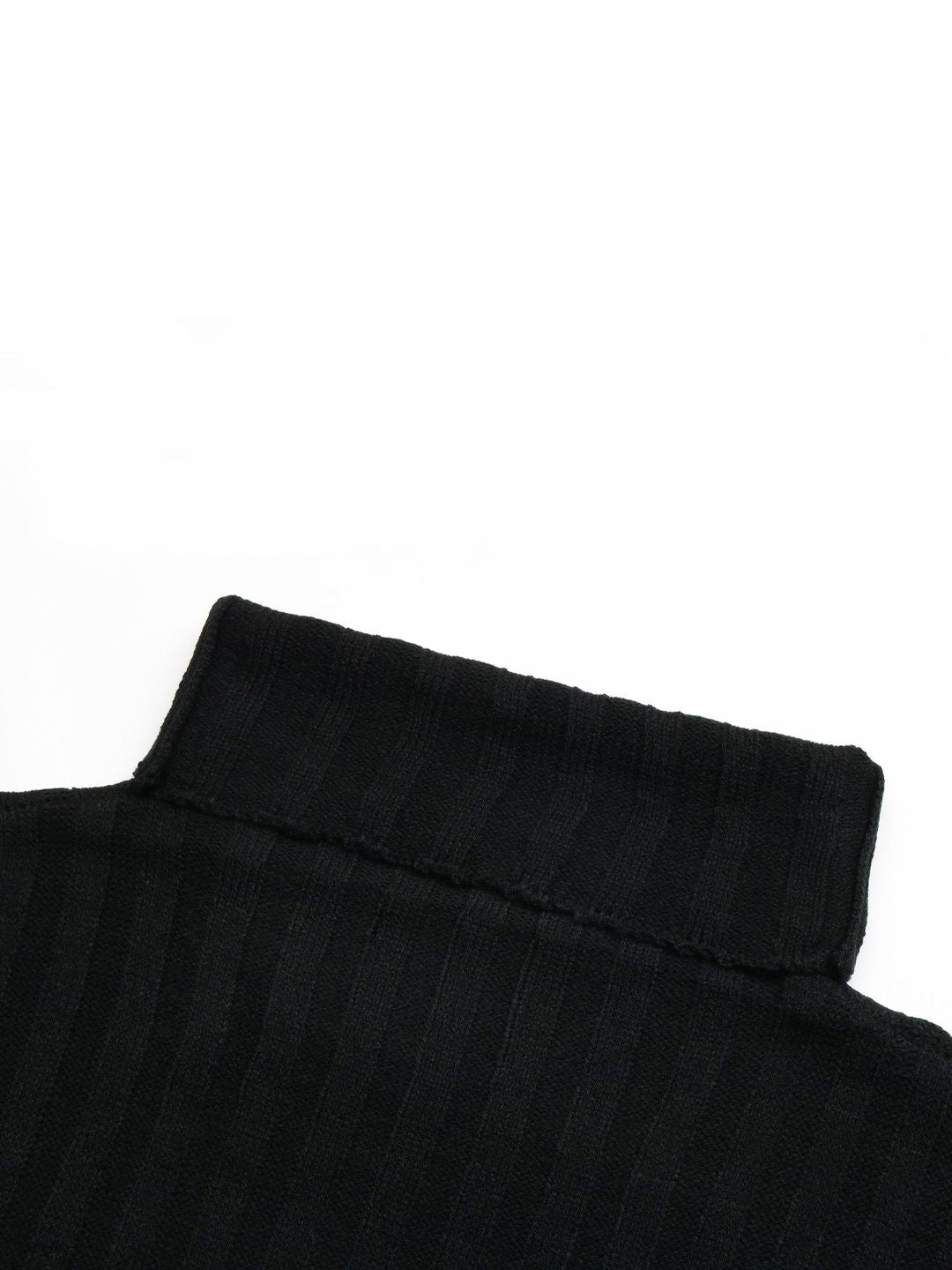 Women's Black Ribbed Woollen Pullover Printed Regular Fit