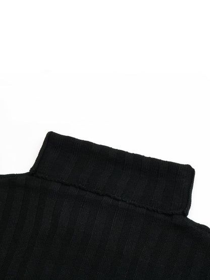 Women's Black Ribbed Woollen Pullover Printed Regular Fit