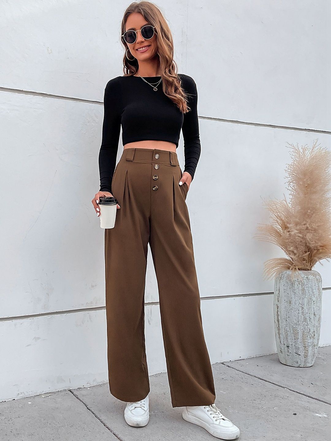 Women High-Rise Non Iron Pleated Trousers