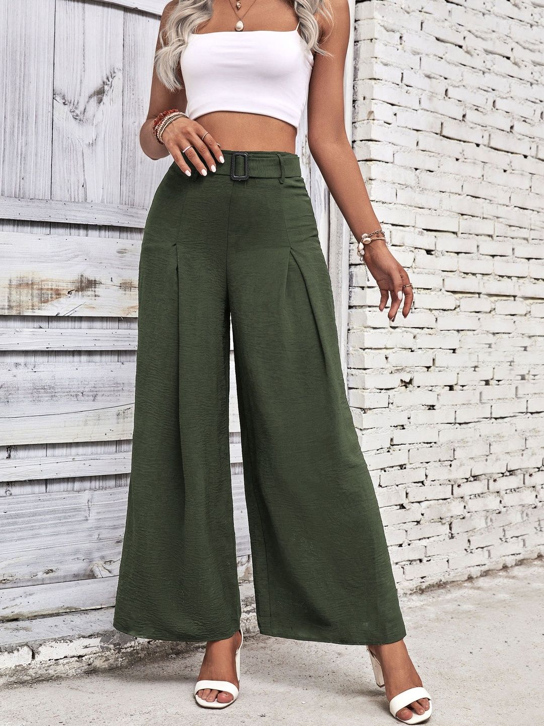 Women Textured High-Rise Non Iron Pleated Trousers