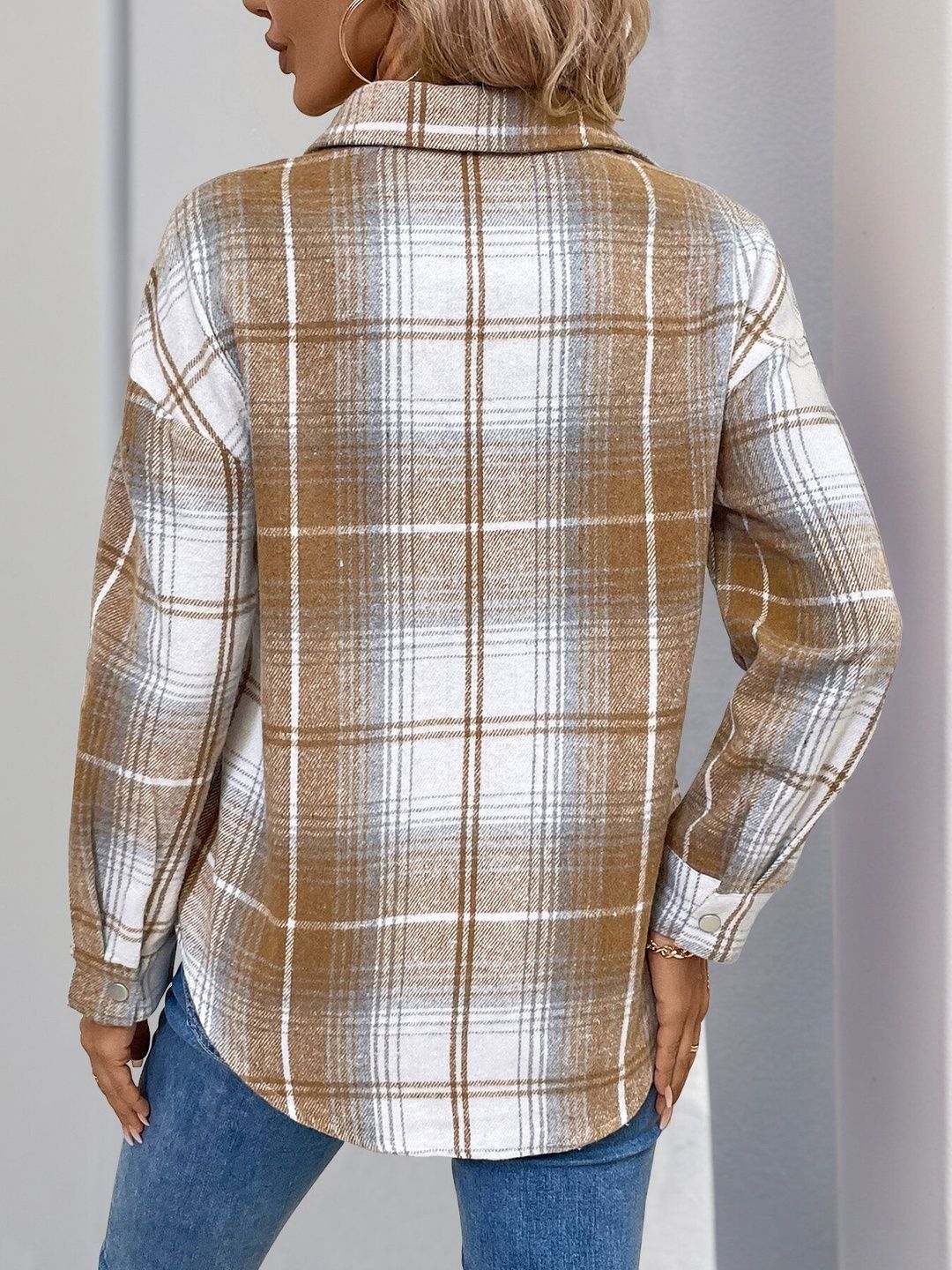 Women Checked Polo Collar Zip T-shirt