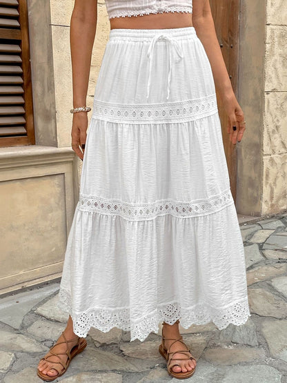 Tiered Flared Cotton Skirts in White - Nowi Korean Fashion