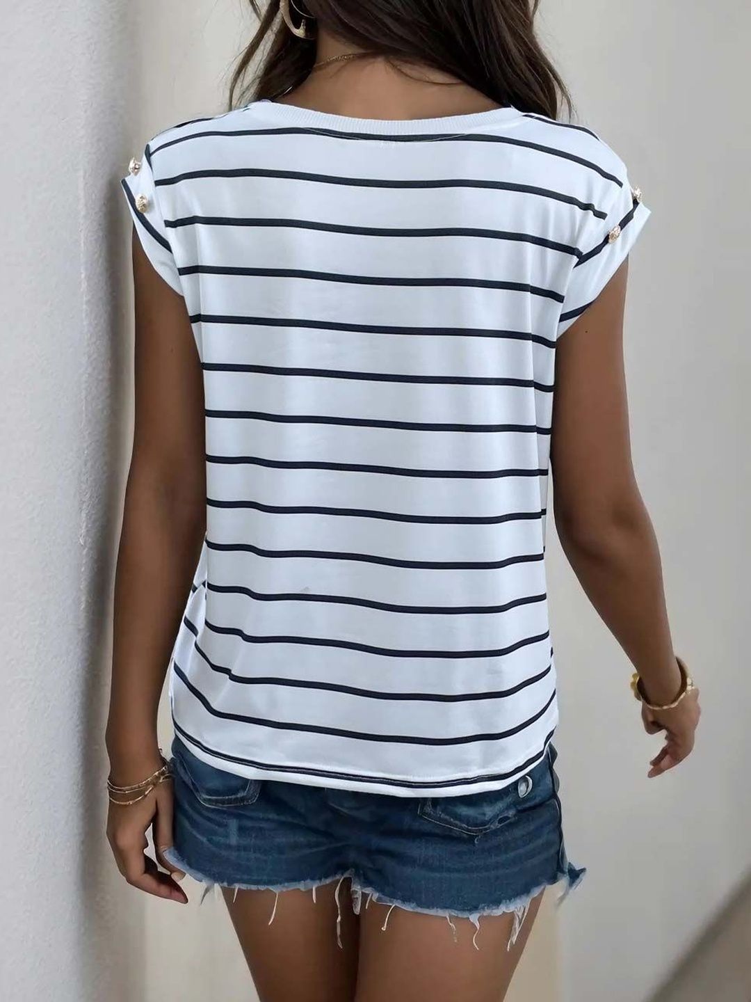 NOWI Striped Round Neck Top