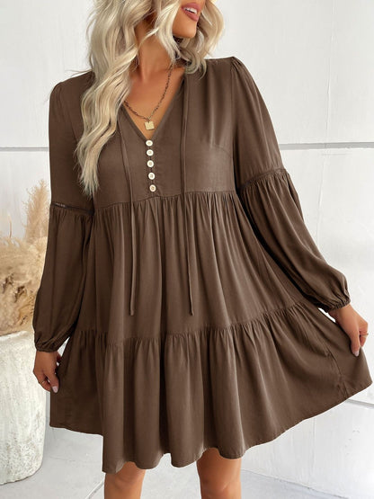 Women's Brown A-Line Dress Blend Printed