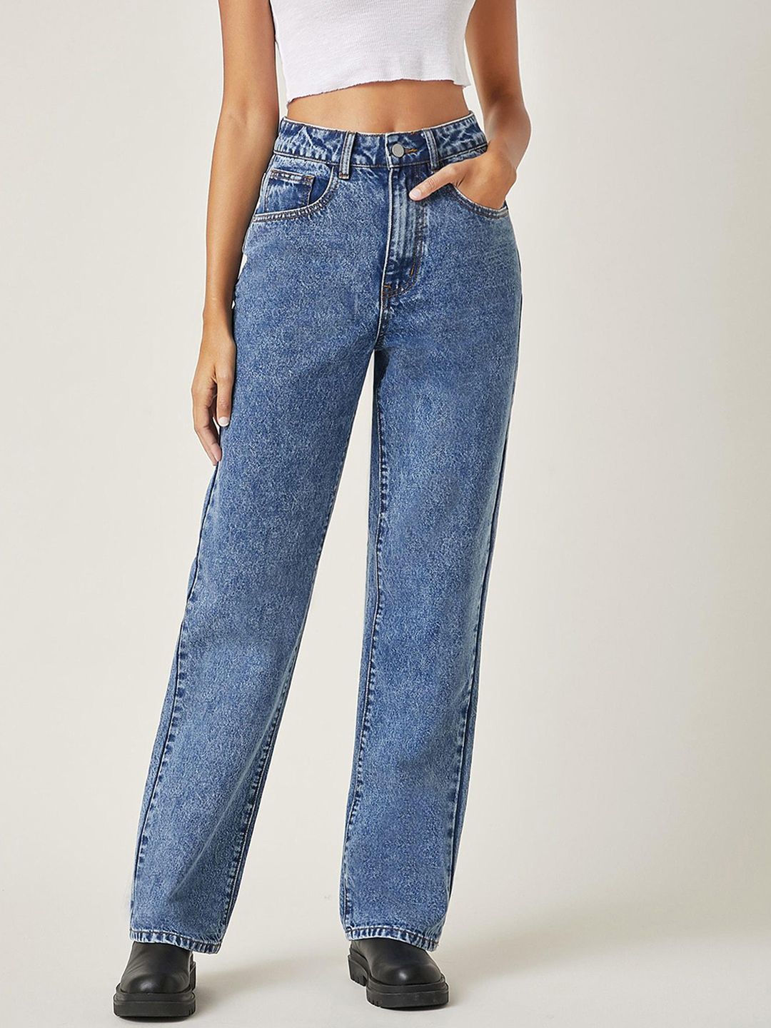 NOWI Women Straight Fit High-Rise Light Fade Stretchable Jeans