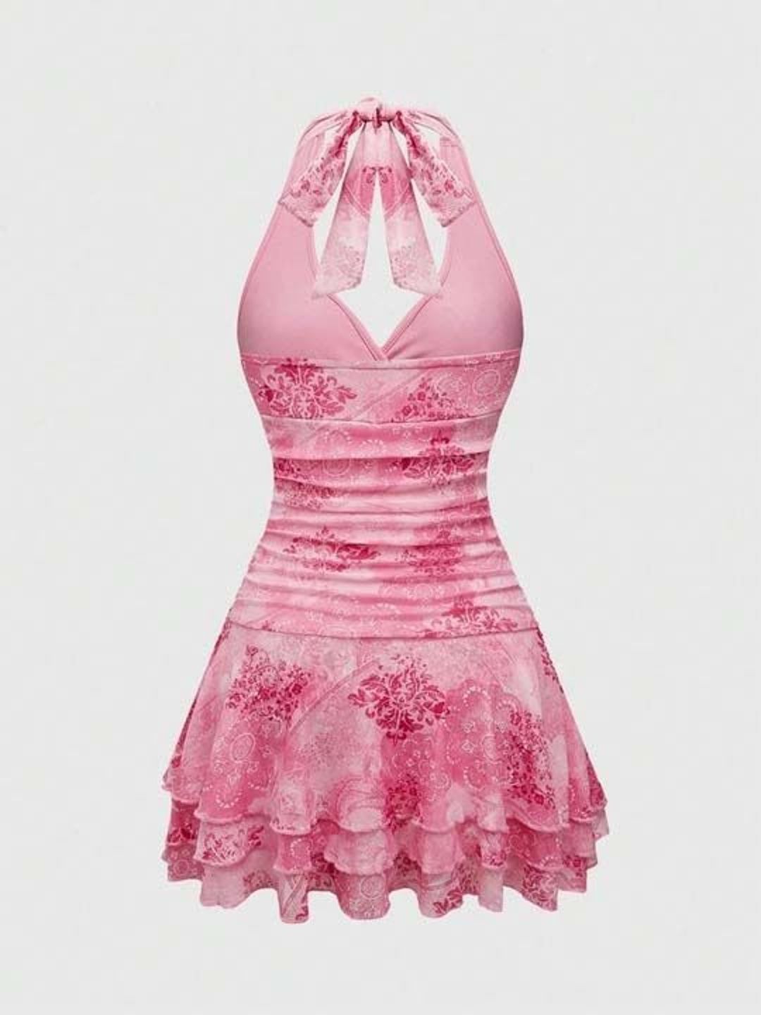 Floral Print Halter Neck Fit & Flare Mini Dress