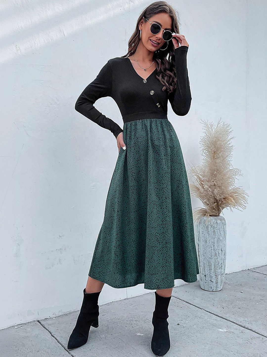NOWI Print A-Line Midi Dress Style 737 - Nowi Korean Fashion