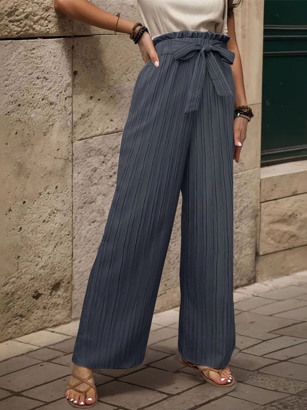 Women Textured High-Rise Non Iron Pleated Trousers