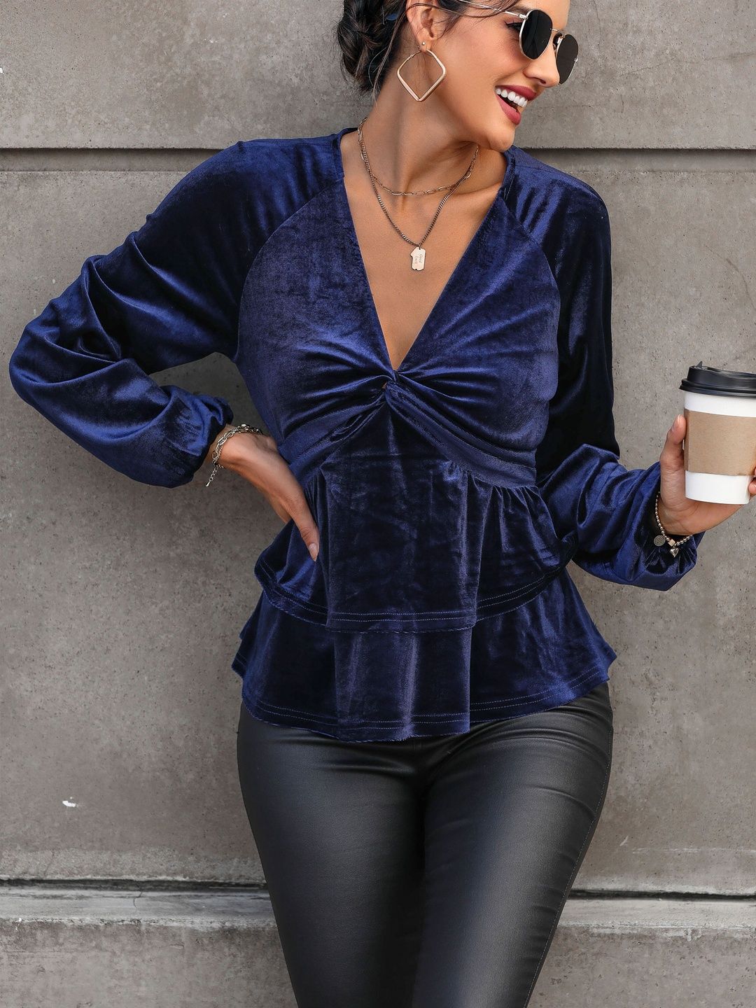 Women's Blue Nowi Peplum Top