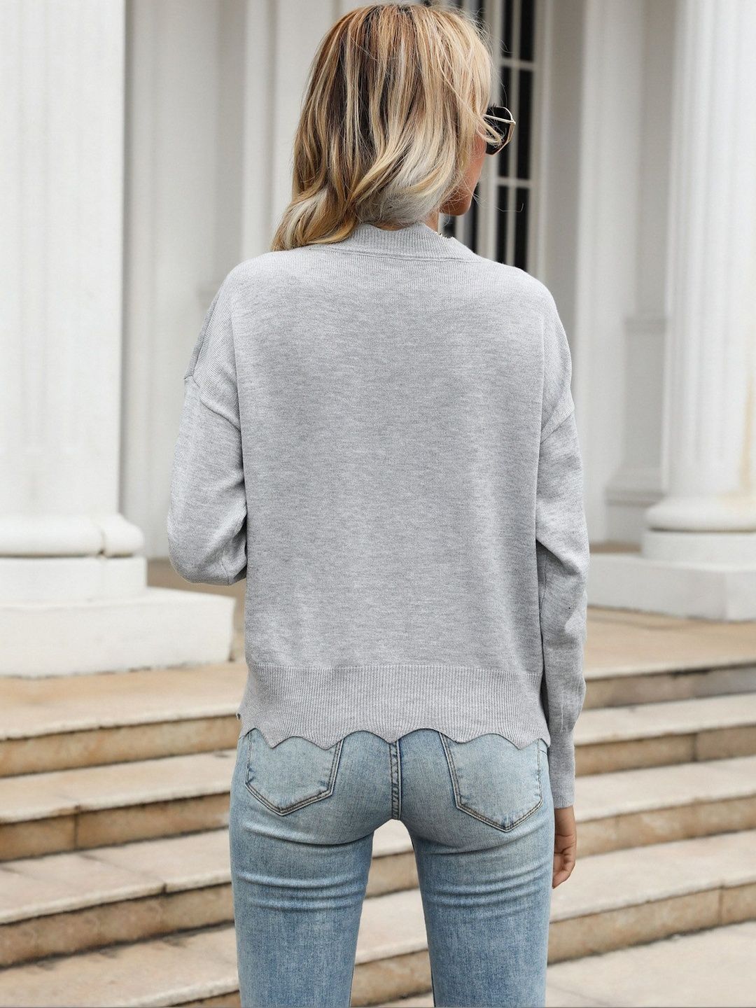 Women's Grey Pullover Blend Printed Regular Fit