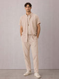 Casual Co-Ord Set with Shirt & Pants in Beige - Nowi Korean Fashion