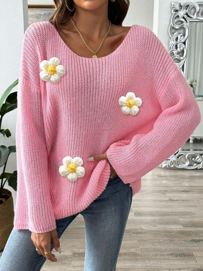 Women Ribbed Pullover with Applique Detail