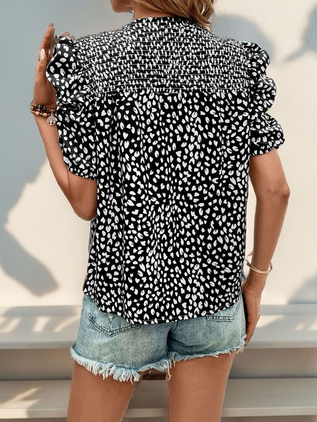 Print Puff Sleeve Cotton Top