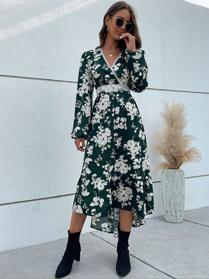 Women's Green Floral Print Fit & Flare Midi Dress Blend