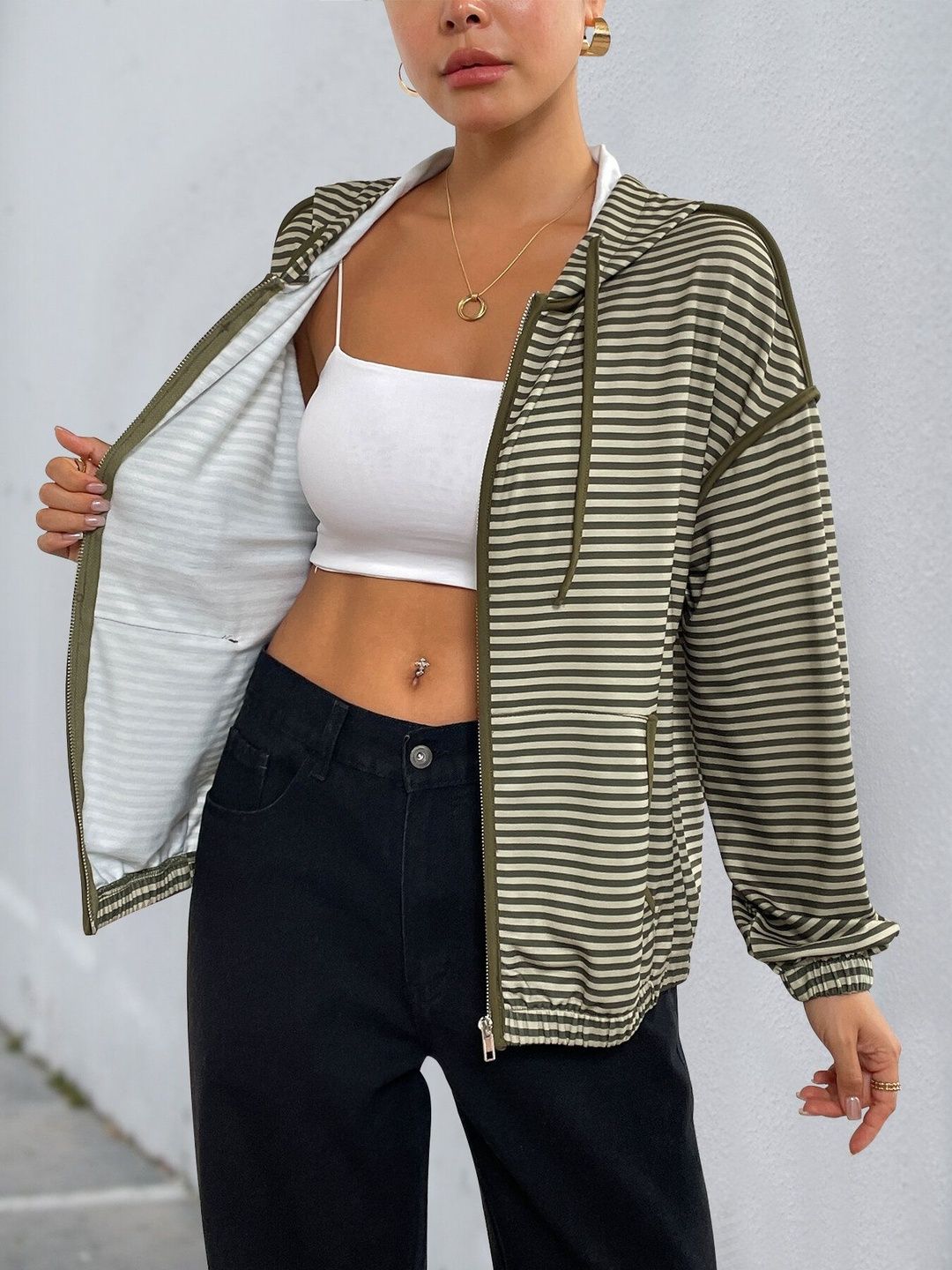 Women Striped Hooded Sweatshirt