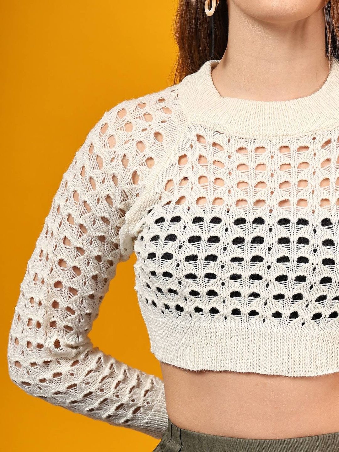 NOWI Women Woollen Crop Pullover