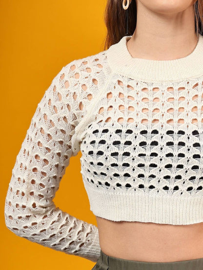 NOWI Women Woollen Crop Pullover