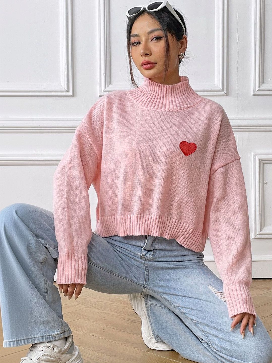 Women Crop Pullover with Embroidered Detail