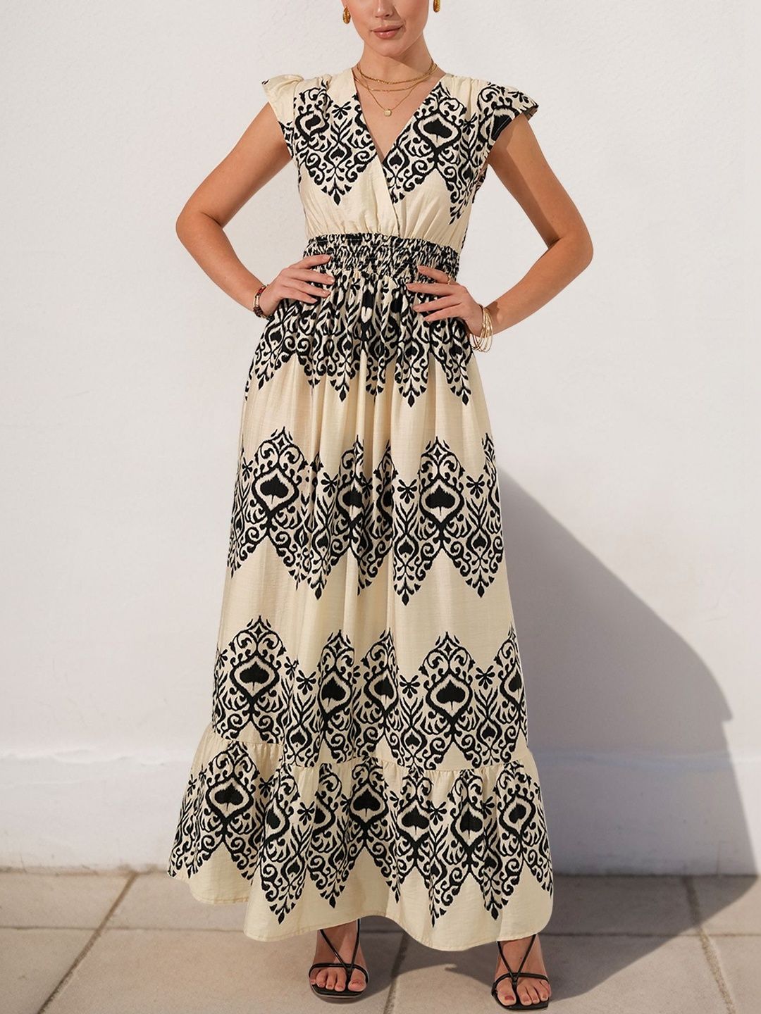 Print Puff Sleeve Maxi Dress