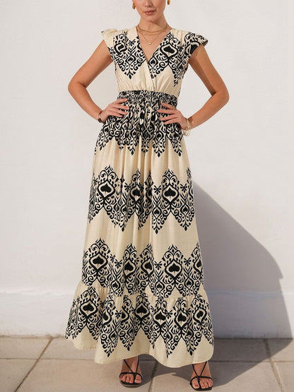 Print Puff Sleeve Maxi Dress