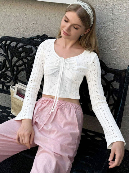 Flared Sleeve Cotton Crop Top