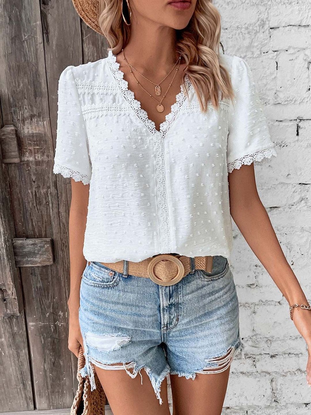 NOWI V-Neck Self Design Top