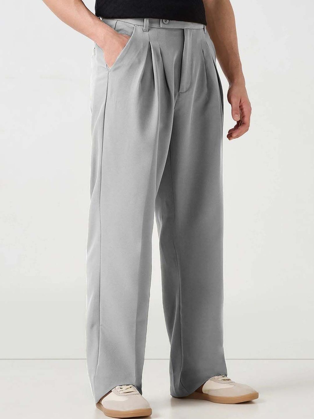 Men Pleated Trousers in relaxed fit grey, perfect korean pants for men, designed for comfort and style.