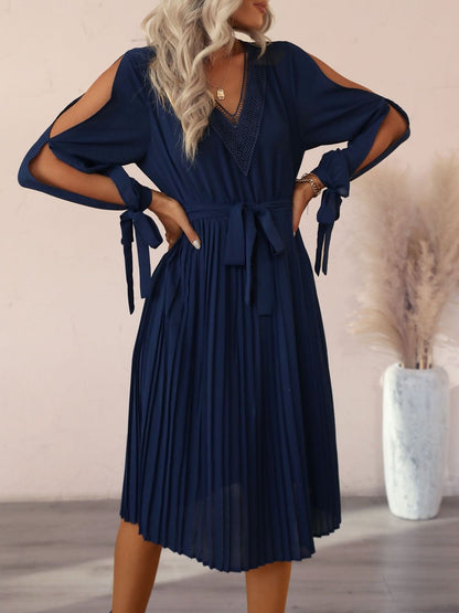 Women's Blue Nowi Slit Sleeve Fit & Flare Midi Dress
