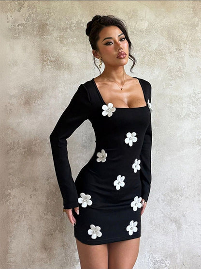 Women's Black Bodycon Mini Dress Blend Printed