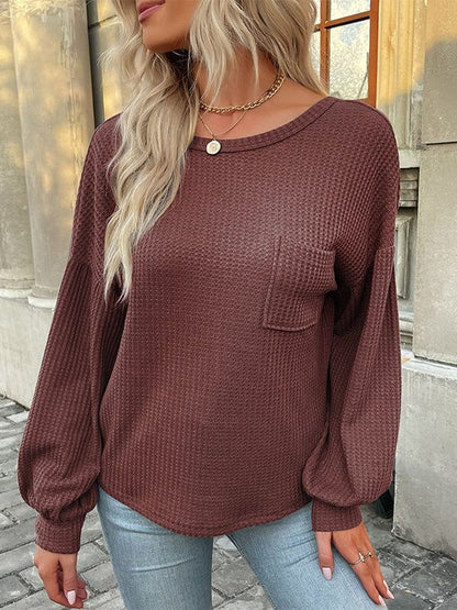 Women Puff Sleeves Pockets T-shirt