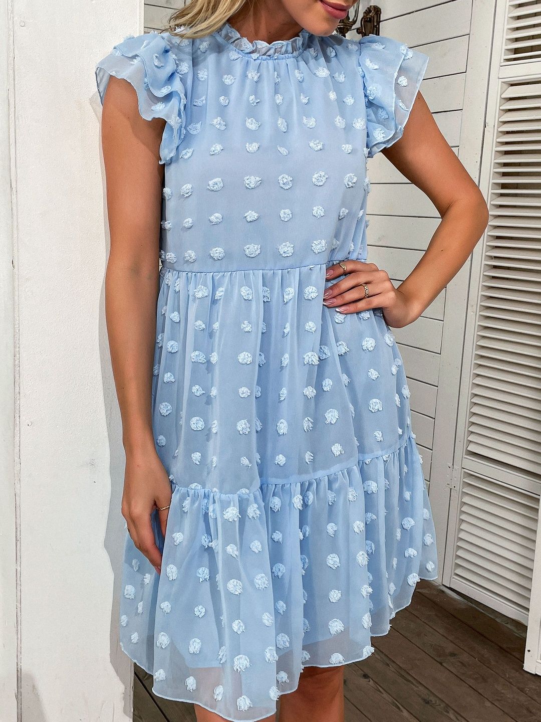 Flutter Sleeve Ruffled Fit & Flare Dress