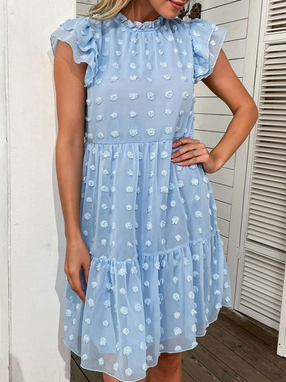 Flutter Sleeve Ruffled Fit & Flare Dress