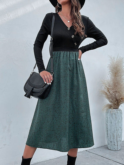 Women's Teal Nowi Print A-Line Midi Dress
