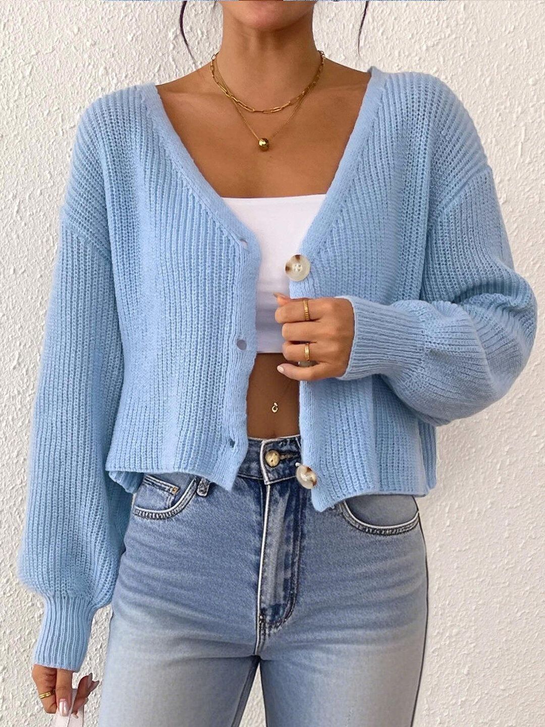 Women Ribbed Crop Cardigan