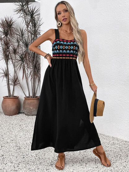 Bohemian Embroidered A-Line Midi Dress