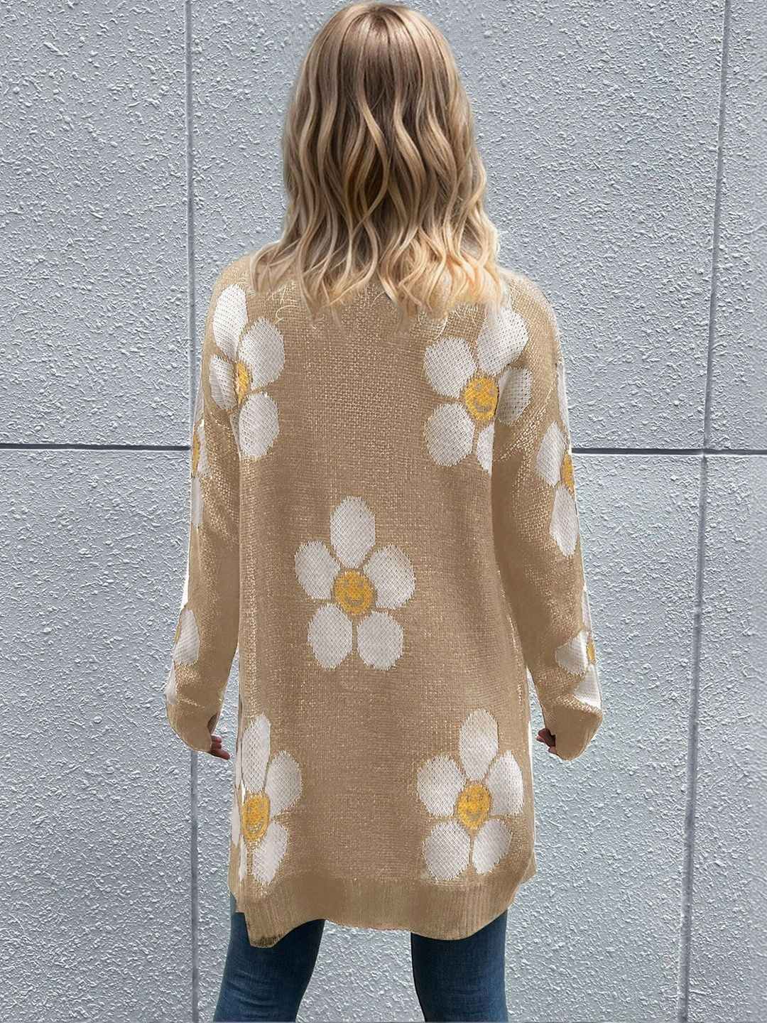 Women Floral Printed Woollen Cardigan