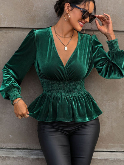 Women's Green Peplum Top Blend Printed