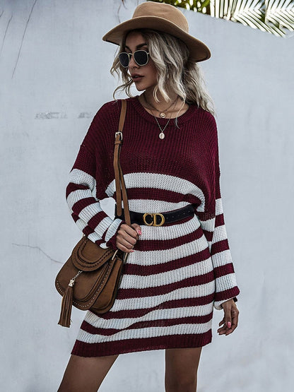 Women's Maroon Striped Pullover Blend Regular Fit