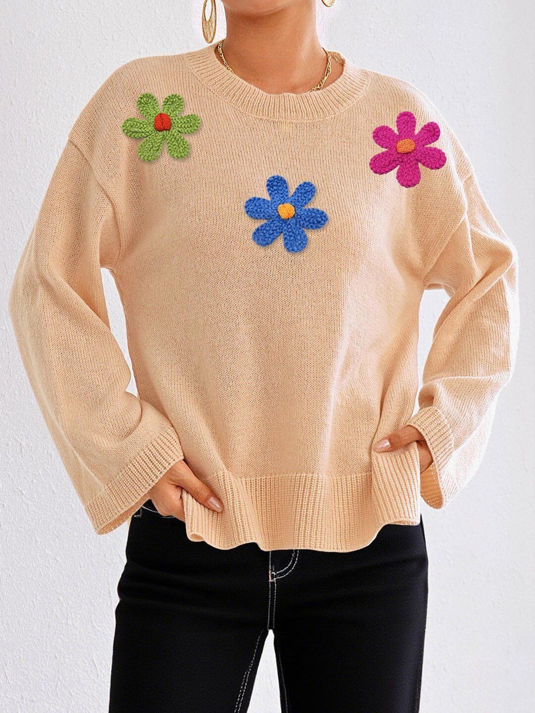 Women Colourblocked Pullover with Applique Detail