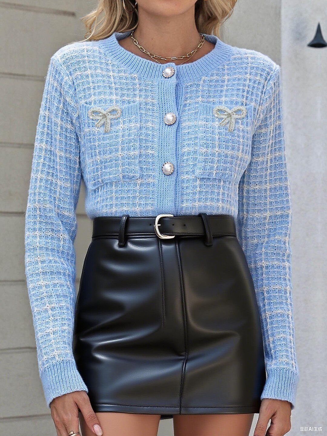 Women Checked Cardigan with Embroidered Detail