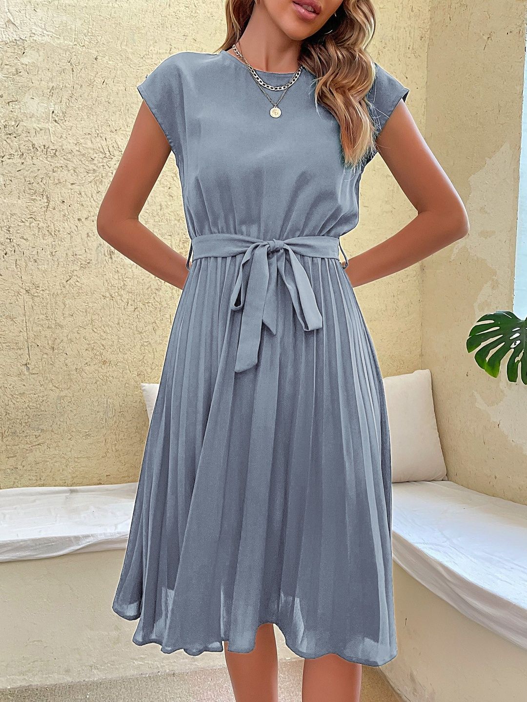 Fit & Flare Dress in Blue cotton - Nowi Korean Fashion