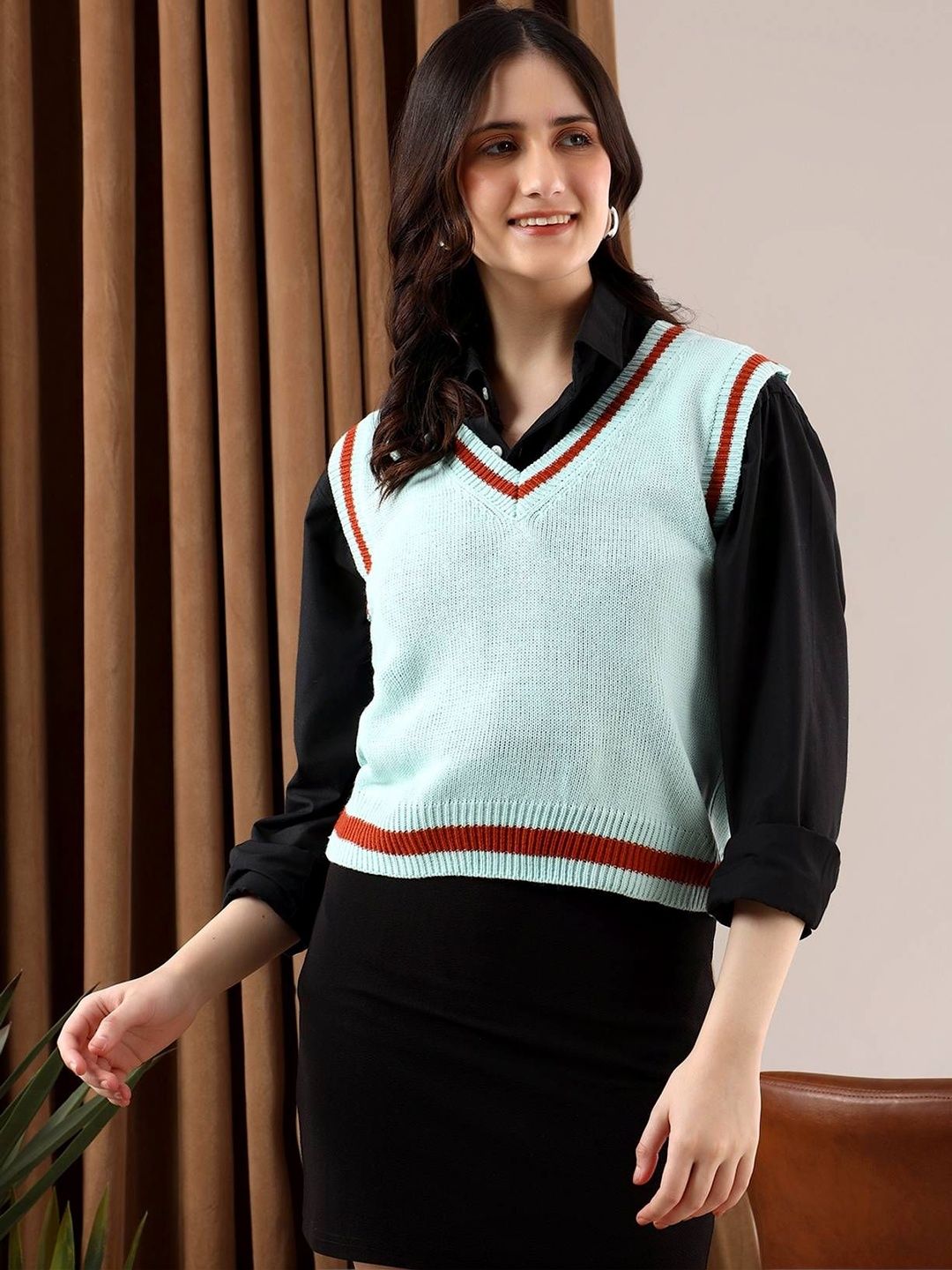 NOWI Women Woollen Crop Sweater Vest