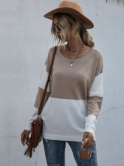 Women's Beige Colourblocked Pullover Blend Printed